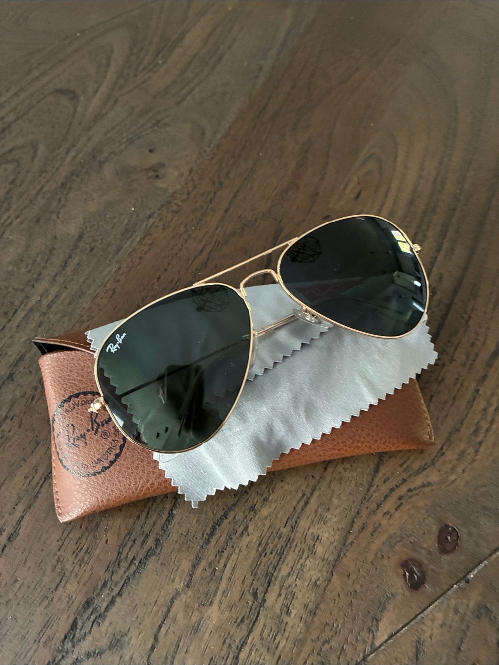 Ray-Ban Gold Aviator Sunglasses with Black Lenses